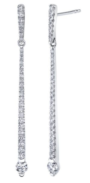 Lady's White 14 Karat Straight Dangling Earrings Earrings 60 = Round F/G SI1 Diamonds
