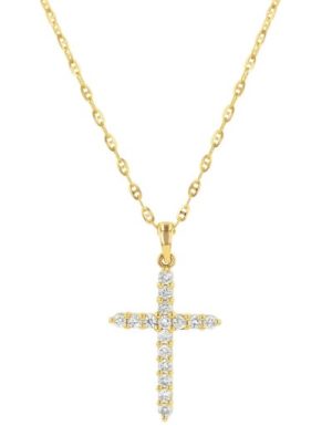 Lady's Yellow 14 Karat Cross With Diamond Accents Pendant Length 18 With 16 = 0.23Tw Round H/I Si1 Diamonds Style: Mariner
Metal: 14 Karat
Color: Yellow
Finish: Polished

Chain not included