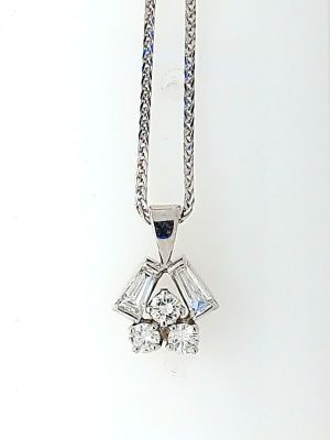 Lady's White 14 Karat Diamond Pendant Length 18 With 5 = 0.75Tw Various Shapes F/G Si1 Diamonds Style: square Wheat
Metal: 14 Karat
Color: White
Finish: Polished