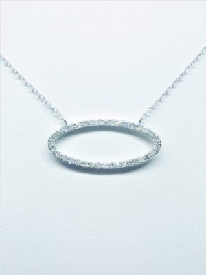 Lady's White 14 Karat Sideways Oval Necklace With 35=0.33Tw Rose Cut G/H Si1 Diamonds
Style: Cable Link
Length: 18