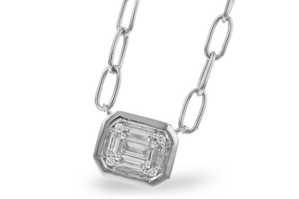 Lady's Yellow 14 Karat Paperclip Necklace With 5=0.14Tw Baguette Diamonds