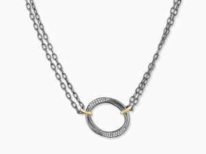 Lady's Two Tone 24K Yg & .925 Oxidized & Satin Orion Necklace Length 17 With = 0.22Tw Round Diamonds Style: Cable Link
Metal: .925
Color: Oxidized
Length: 17