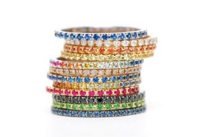 Kimberly Collins Lady's White 18 Karat Eternity Wedding Band Size 7 With 0.40Tw  Rainbow Assortment Round Sapphires