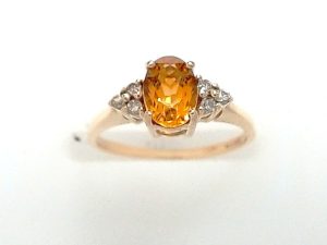 Lady's Yellow 10 Karat Contemporary Fashion Ring Size 5.25 With One = Oval Citrine