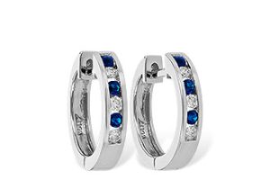 Lady's White 14 Karat Huggie Earrings With 0.16Tw Princess Sapphires And 0.26Tw Round Diamonds