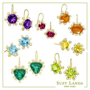 Lady's Yellow 18 Karat French Wire Earrings With 0.94Tw Round  Rubelite Tourmalines And 0.32Tw Round Diamonds
