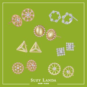 Lady's Yellow 18 Karat Stud Earrings With 0.65Tw Princess Cut  Aquamarines And 0.12Tw Round Diamonds