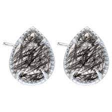 Lady's Tourmalalted Quartz Satin Sterling Silver Stud Earrings