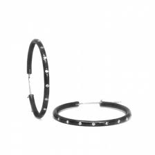 Lady's Oxidized Silver Medium Hoop Earrings  with 14= Round Champagne Diamonds
18mm hoops