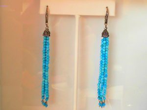 Lady's Sterling Silver French Wire Earrings with Turquoise Bead tassels