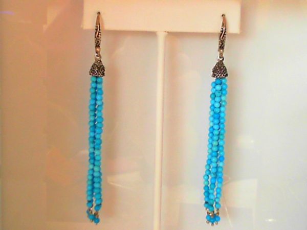 Lady's Sterling Silver French Wire Earrings with Turquoise Bead tassels