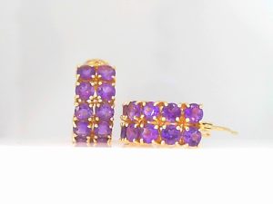 Lady's Yellow 14 Karat Small Hoop Earrings With 24= Round Amethysts