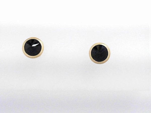 Lady's Yellow 18 Karat Matte' Black Spinel Stud Earrings 2 = 1.10tw Round Black Strong Spinels - Image 2