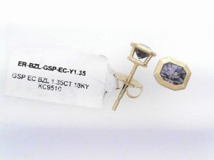Lady's Yellow 18 Karat Matte' 18Ky Matte Gold Bezel Studs Earrings 2 = 1.35tw Emerald Bluish Violet Grayish Spinels