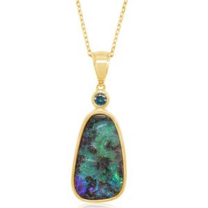 Lady's Yellow 14 Karat Aus Bldr Opal Pendants one = Various Shapes Bldr Opal Opal
one = Round Blue Montana Sapphire