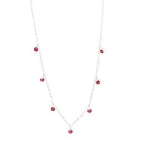 Lady's Ruby  ForgedSterling Silver Necklace Length 17 with  7  Round Rubies