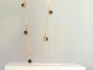Lady's Black Spinel Forged Silver Necklace Length 17 " with 5  Round Black Spinels