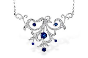 Lady's White 14 Karat Necklace Length 18 inches with  6=0.76tw Round Blue Sapphires and
0.34tw Round G SI2 Diamonds