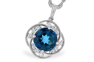 Lady's White 14 Karat Lnd Bl Top Necklace With One 2.90Ct Round Blue Topaz And 0.15Tw Round Diamonds Chain: Rope
Metal: 14 Karat
Color: White
Length: 18
