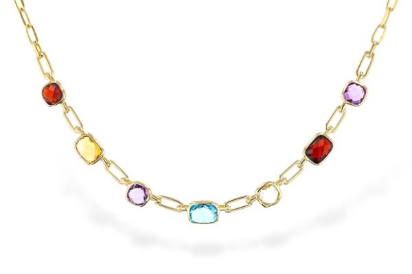 Lady's Yellow 14 Karat Various Multi Gemstone Necklace Length 17 Chain: paperclip
Metal: 14 Karat
Color: Yellow
Length: 17
Garnet, Amythest, Citring, Blue Topaz, G. Amy