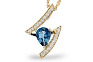 Lady's Yellow 14 Karat Blue Topaz Free Form Necklace With One 1.04Ct Pear Blue Blue Topaz And 0.19Tw Rose Cut Diamonds Chain: Rope
Metal: 14 Karat
Color: Yellow
Length: 18