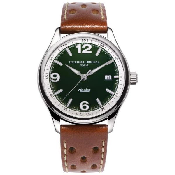 VINTAGE RALLY HEALEY AUTOMATIC
FC-303HGRS5B6 NUM 0874 of 2888
MOVEMENT:
FC-303 CALIBER, AUTOMATIC 26 JEWELS, 38-HOUR POWER RESERVE, 28’800 ALT/H HOURS, MINUTES, SECONDS, DATE
CASE:
POLISHED STAINLESS STEEL 2-PARTS CASE DIAMETER OF 40 MM CONVEX SAPPHIRE CRYSTAL WATER-RESISTANT UP TO 5 ATM
DIAL:
GREEN DIAL WITH SILVER COLOR RING APPLIED SILVER COLOR INDEXES WITH WHITE LUMINOUS DATE WINDOW AT 3 O’CLOCK
HAND-POLISHED SILVER COLOR HOURS AND MINUTES HANDS WITH LUMINOUS AND SILVER COLOR SECONDS HAND
STRAP:
LIGHT BROWN LEATHER STRAP