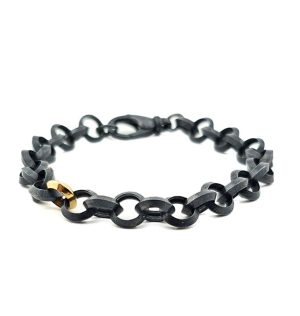 GOLD & SMOKE Combo Oxidized Sterling Silver  & Gold 18K  Link Bracelet Length 8