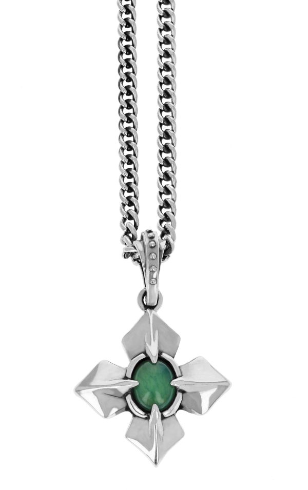 Men's White Polished Silver Pendant Cross & Crysoprase Charm Length 24 Style: Cable Link
Metal: Sterling Silver
Color: White
Finish: Polished