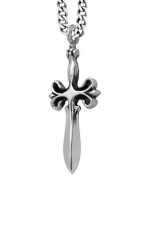 White Polished Sterling Silver Dagger Pendant Charm Length 24 Style: Curb
Metal: Sterling Silver
Color: White
Finish: Polished
