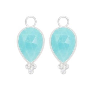 NINA WYNN White Sterling Silver Matte' MIA Small Turquoise Charm 2=9.00tw 15x10mm  Rose Cut Pear Shape  Turquoises
6= Round 1.5mm Moonstones
With rich, regal turquoise in a petal-like pear shape, the moonstone-accented Mia Small Silver Charms bloom withany of our hoops and mix well with other styles.