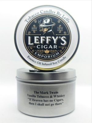 The Mark Twain Vanilla Tobacco & Whiskey " If Heaven has No Cigars, Then I Shall Not Go There" in 7 oz Vintage Platinum Tobacco Tin
Hand Poured in Colorado. Infused Organic Soy Candle.