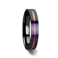 Alternative Metals THORSTEN AZURE Tungsten Carbide Black Size 8 WOOD/INLAY: Azure  Profile:Flat
