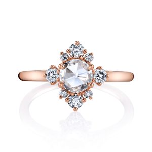 Lady's  Lumiere Yellow 18 Karat Vintage Engagement Ring Size 6.5 With 8=0.33Tw Round Diamonds And One 0.50Ct Rose Cut Diamond
Gram Wt: 2.67 gr
