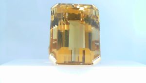 Lady's Yellow 14 Karat Contemporary Engagement Ring Size 7 With One 35.00Ct Emerald Yellow Citrine