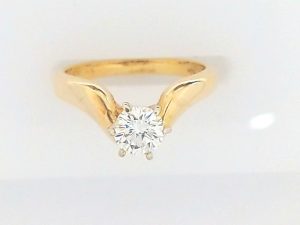 Lady's Yellow 14 Karat Contemporary Engagement Ring Size 5 With One = 0.45Ct Round G Si1 Diamond