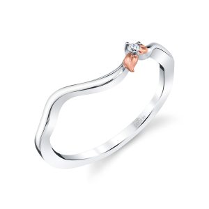 Lady's Lyria Floral Contour Band Two Tone White/Rose 18 Karat Satin Wedding Band Size 6.5 Gram Wt: 1.9