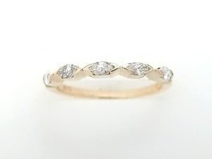 Lady's Yellow 14 Karat Half Anniversary Wedding Band Size 6.25 With 5 = Marquise Diamonds