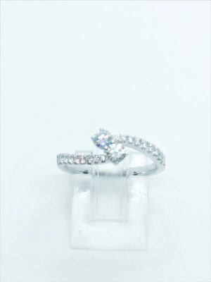 White 18 Karat By Pass Fashion Ring Size 6.75 With 2=0.35Tw Round G/H Vs2 Diamonds And 18=0.20Tw Round G/H Si1 Diamonds