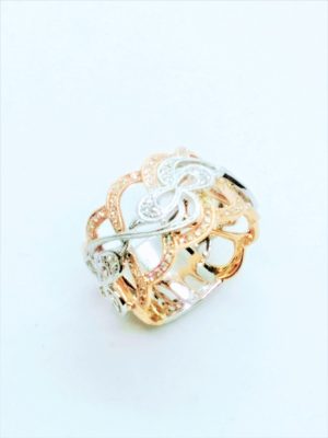 Rose/White 14 Karat Polished Milgrain Wide Filagree Band Fashion Ring Size 6.25 With 0.28Tw Round G Si1 Diamonds