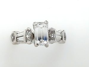 Lady's White 14 Karat Engagement Fashion Ring Size 6.5 With One = 0.95Ct Emerald F/G Si1 Diamond