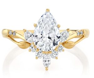 PARADE LYRIA Yellow 14 Karat Diamond Semi Mount Ring Size 6.5 8 = 0.12tw Round G/H SI1 Diamonds
3 = 0.19tw Marquise F/G SI1 Diamonds Gram Wt: 2.47 to fit a 8.5x5.5 Pear Center