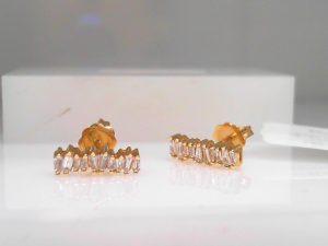 Lady's Yellow 14 Karat Stud Earrings With 0.21Tw Baguette H I1 Diamonds