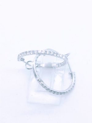 Lady's White 18 Karat Inside/Out Diamond Hoop Earrings With 48=0.80Tw Round G/H Si1 Diamonds