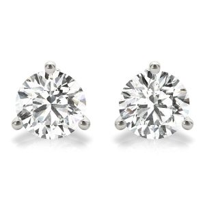 14 Karat  White GOld 3 Prong "Martini" Diamond Stud Earrings With 2=1.01Tw Round Brilliant  Cut G/H Si3 Diamonds