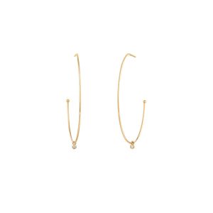 Daphne Yellow 14 Karat Large Hoop Earrings With 2= Round Diamonds