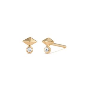 Giza Yellow 14 Karat Stud Earrings 2= Round Diamonds set on Pyramid Shaped Earrings