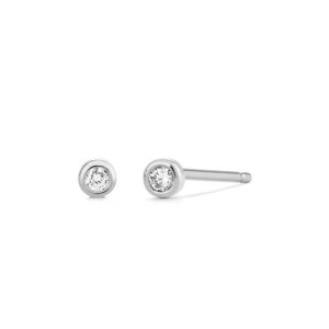 Geri White 14 Karat Stud Earrings With 2= Round Natural Diamonds Bezel Set