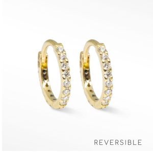 NN Nattalie 09mm 18kt Yellow Gold White natural Diamond/Black reversiblet Huggie Earrings