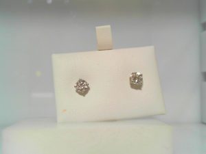 Lady's White 14 Karat Stud Earrings 2=0.80tw Round F/G SI1 Diamonds