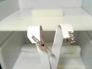 Lady's White 14 Karat Small Hoop Earrings With 8=0.80Tw Round Brilliant Cut Diamonds